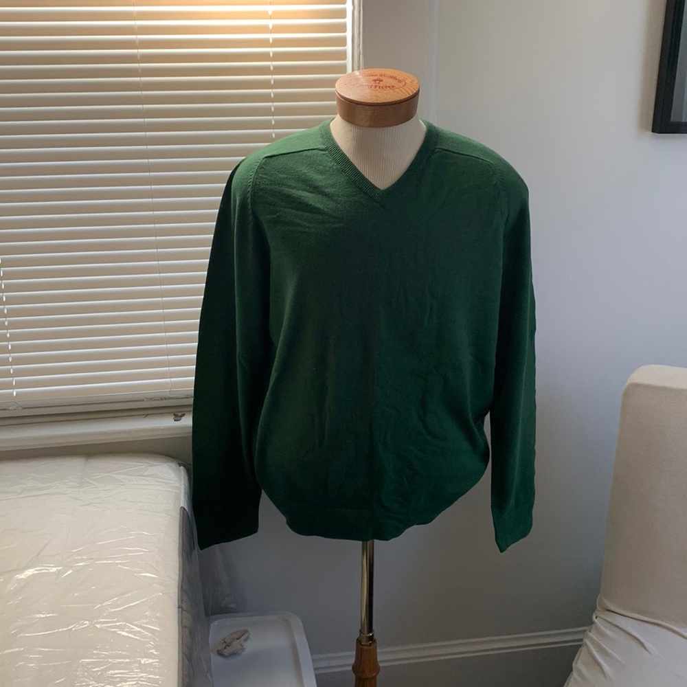 Two L.L. Bean V/ neck sweater one green and one black